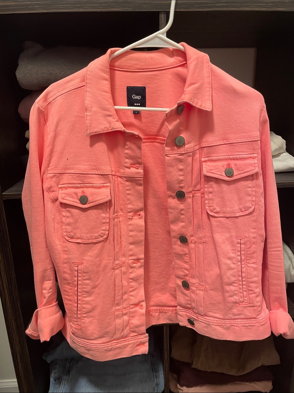 GAP Coral Pink Denim Jacket - Button Front Trucker